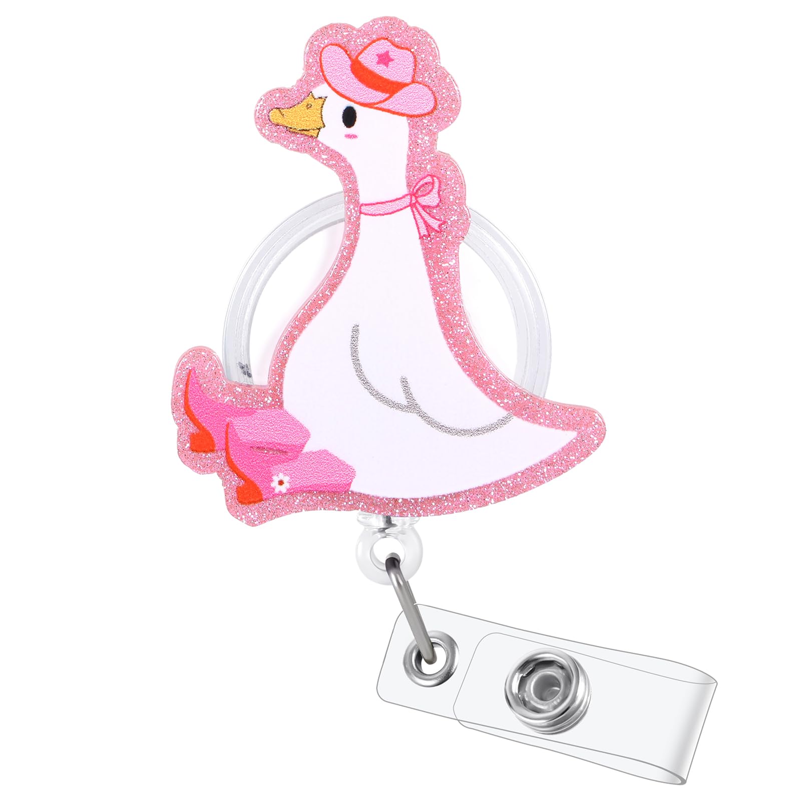 Pink Silly Goose Funny Badge Reel, Cute Animal Badge Holder with Retractable Clip, Work Badge Clip for RN CNA LPN LVN Hospital Medical Worker Doctor Teacher Nursing Student Pediatric Nurse โ image 1