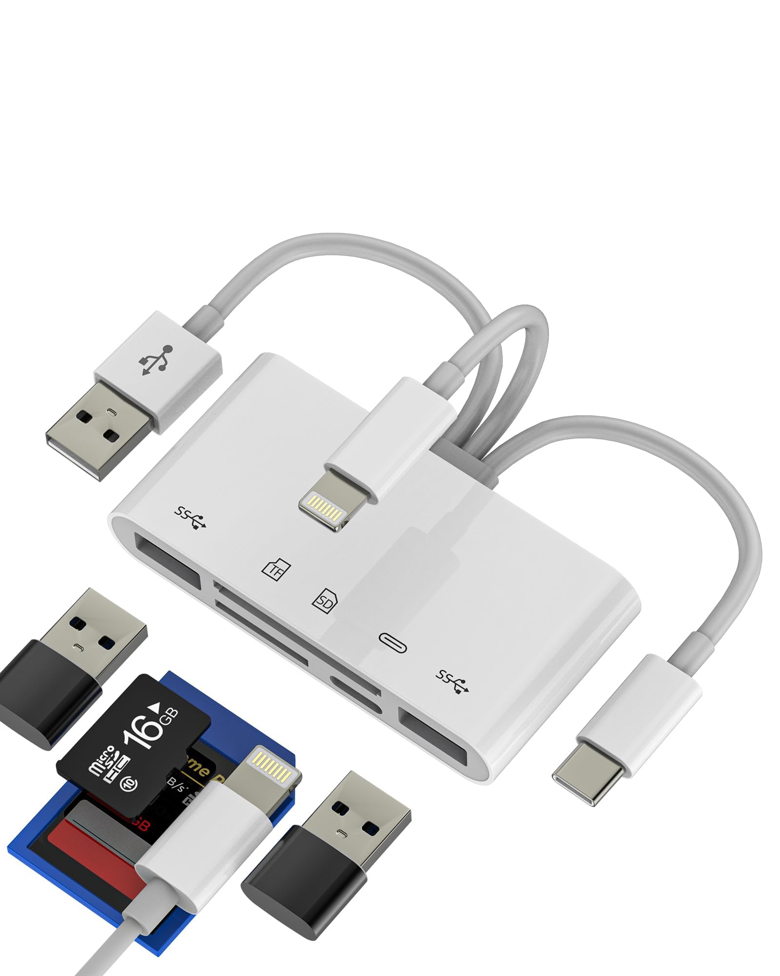 Adattatore USB C Lightning USB(5in1) OTG 3.0 Cavo Lettore Schede SD Per Apple IPhone 15 14 Micro SD Scheda Card Reader TF Memoria Chiavetta Per iPad PC Adapter Camera Memory Compatibile Per Samsung