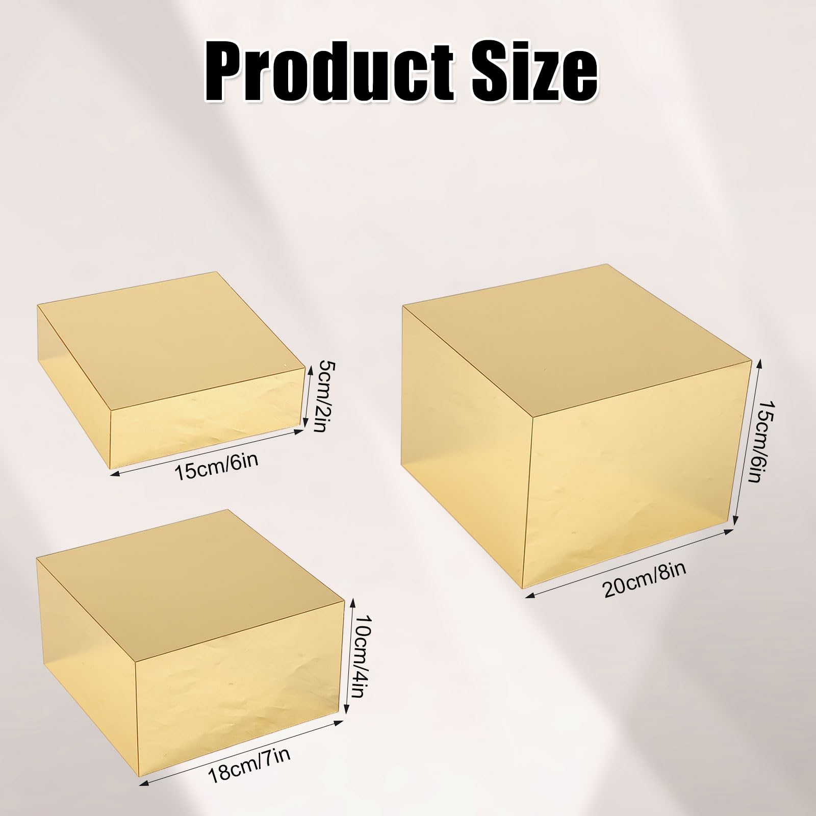3szt Złote Akrylowe Podstawki pod Bufet i Jedzenie - 15,2x17,7x20,3cm - Eleganckie Stojaki na Desery, Słodycze, Babeczki - Rękodzieło