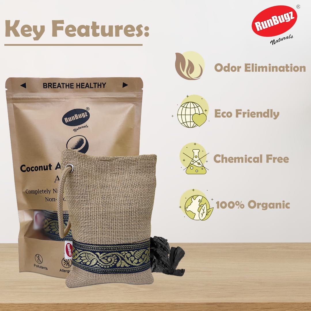 Runbugz Activated Charcoal Air Purifier for Car Bathroom Kitchen to remove Bad Smell & Moisture 200g (Color Skin Pack of 2) 1