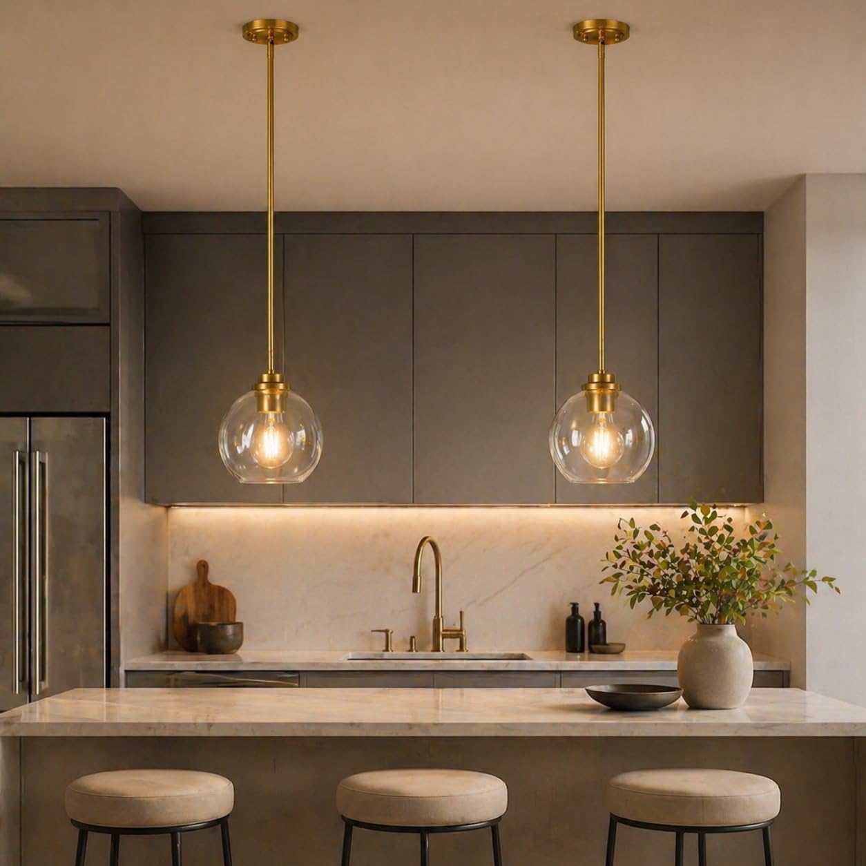 Photo 1 of OUVR Gold Globe Pendant Light, 2-Pack Modern Clear Glass Hanging Fixture