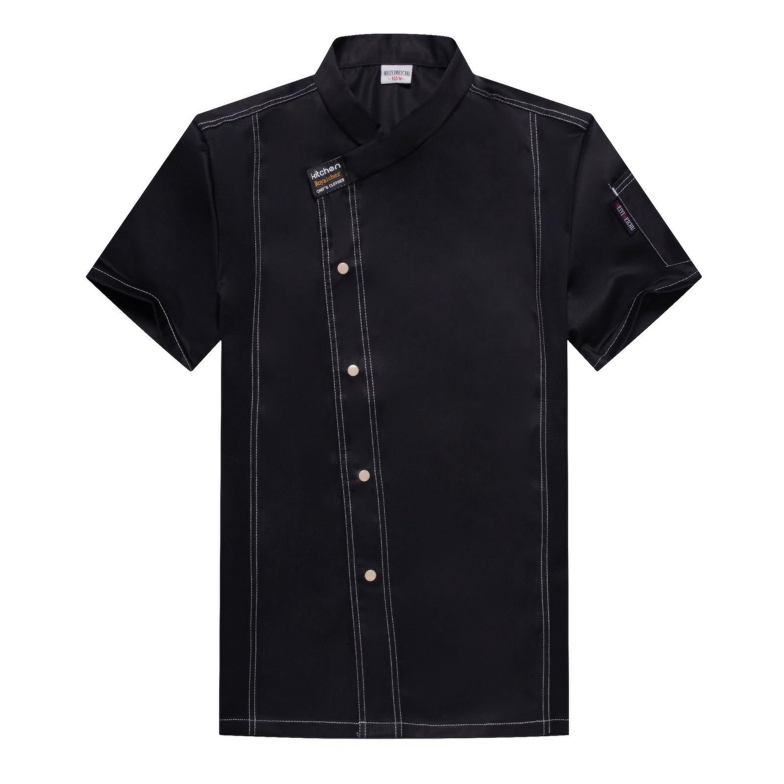 RenDiuJups Professional Chef Jacket Kitchen Uniform for Adults, Short Sleeve Chef Coat for Restaurants, Hotels, Cafes & Bakeries, Food Service Workwear, Cooking Apparel(Black,XXL)