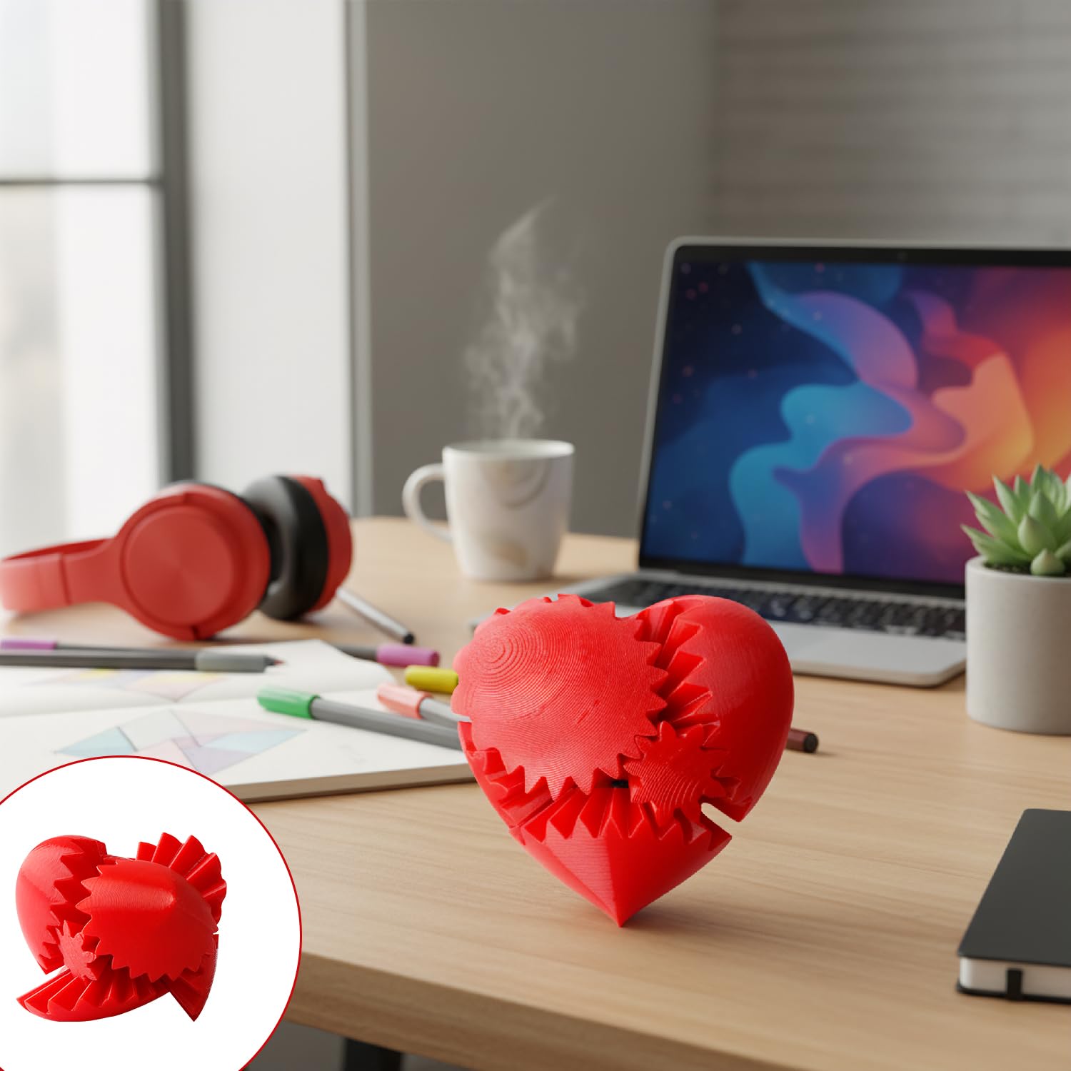 Hopzab 3D Printed Heart-Shaped Fidget Toy, Steampunk Heart Sphere, Helix Screw Design for Stress & Anxiety Relief - Image 4