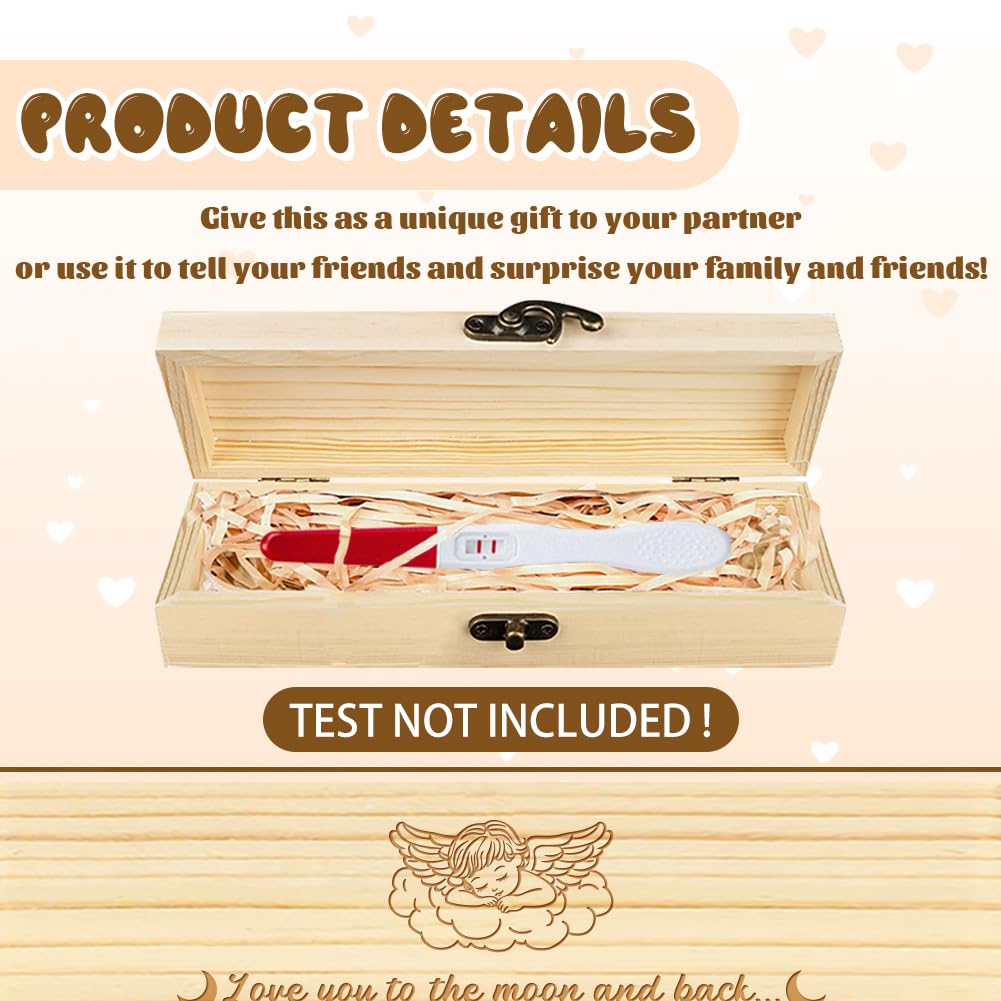 CHGCRAFT Pregnancy Test Keepsake Box Angel Surprise Wooden Pregnancy Announcement with Raffia Ribbon and Lock - Image 3