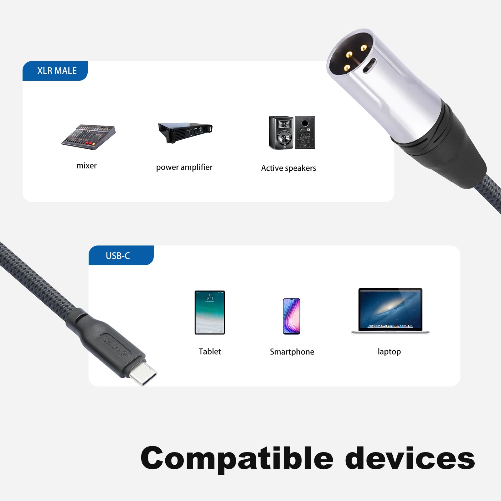 Audiokabel USB C auf XLR Stecker, USB C auf Mixer, XLR-Stecker, USB C 24 Bit/96 kHz digitales Audiokabel für Mischpulte, Lautsprecher, Leistungsverstärker, 1,8 m