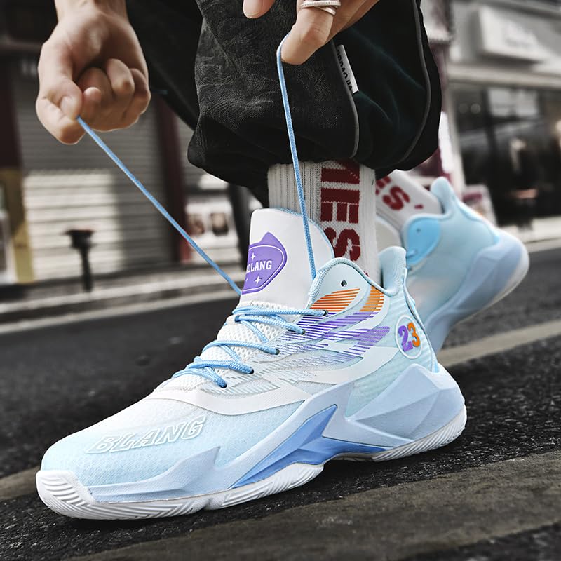 Image of Basketball Shoes for Womens Mens High Top Colorful Volleyball Fashion Breathable Sneakers Lace Up Sport Outdoor Lightweight Non Slip Shoe