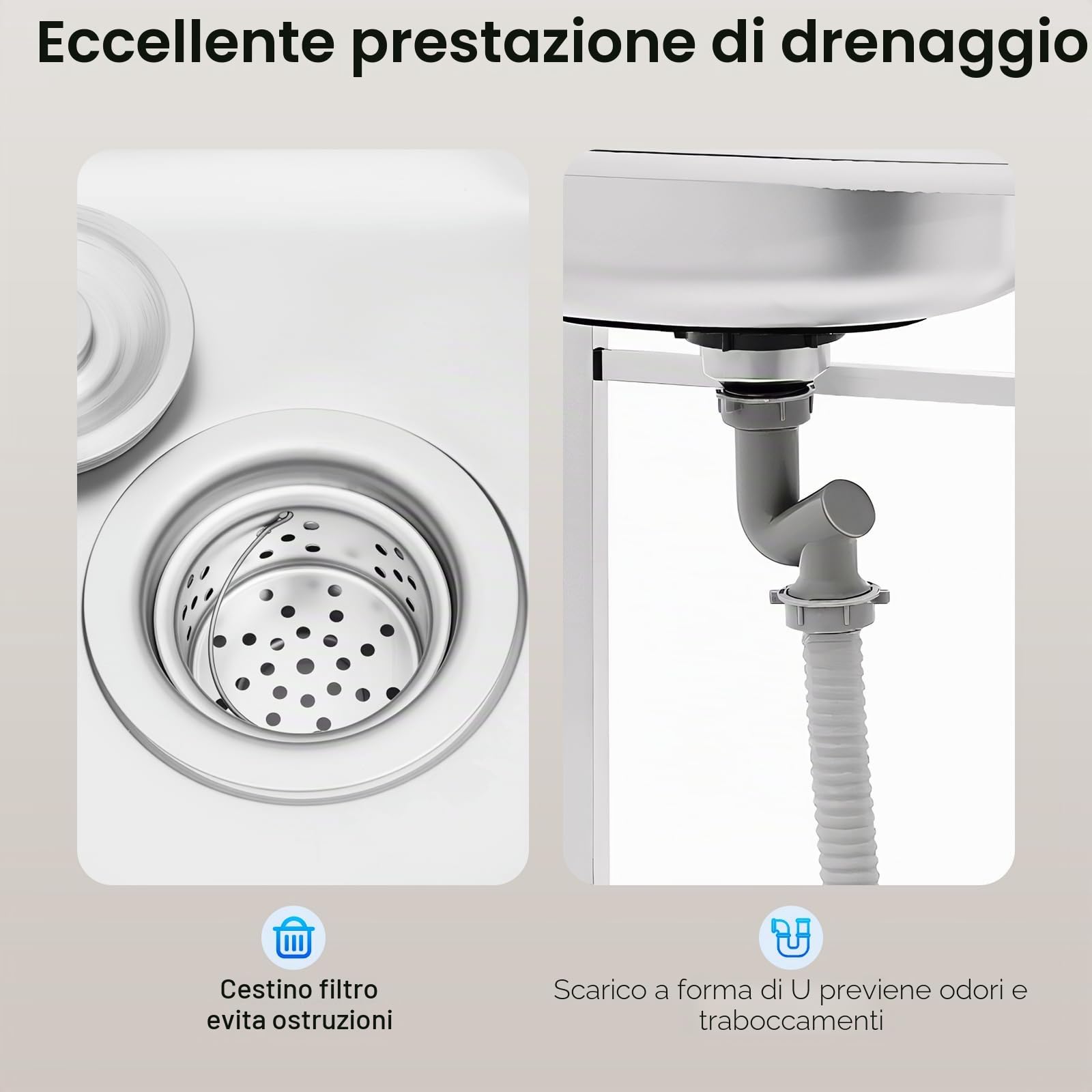 Lavello autoportante in acciaio inox, lavandino portatile con vasca e rubinetto, lavello da cucina commerciale, 75 x 40 x 76 cm, grande lavello di servizio autoportante per esterni e interni