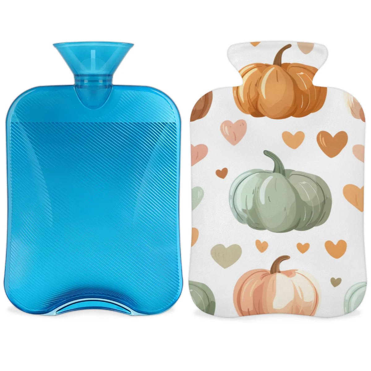 Hot Water Bottle with Soft Cover,2L Colorful Pumpkin Hot Water Bag for Hot and Cold Compress, Hand Feet Warmer, Magical Pumpkin Rubber Hot or Cold Water Bottle Halloween Christmas Decorations