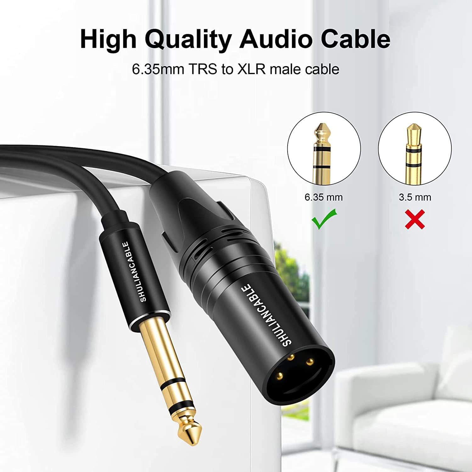 SHULIANCABLE XLR Mâle vers 6,35mm TRS Jack Cable, Câble 6,35 mm (1/4 pouce) TRS vers XLR mâle, pour Guitare Microphone, Amplifier, Hautparleur, Carte Son etc. (Male, 1M)