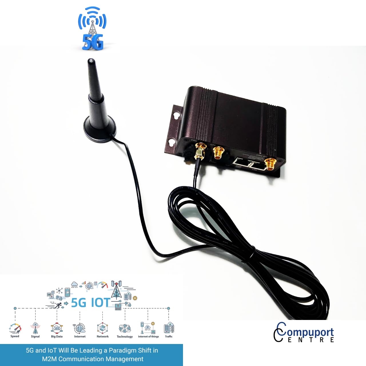 CompuPort 5G LTE 600-6000 MHz Omnidirezionale UWB a banda larga antenna con SMA maschio e cavo RG174 da 15 '.