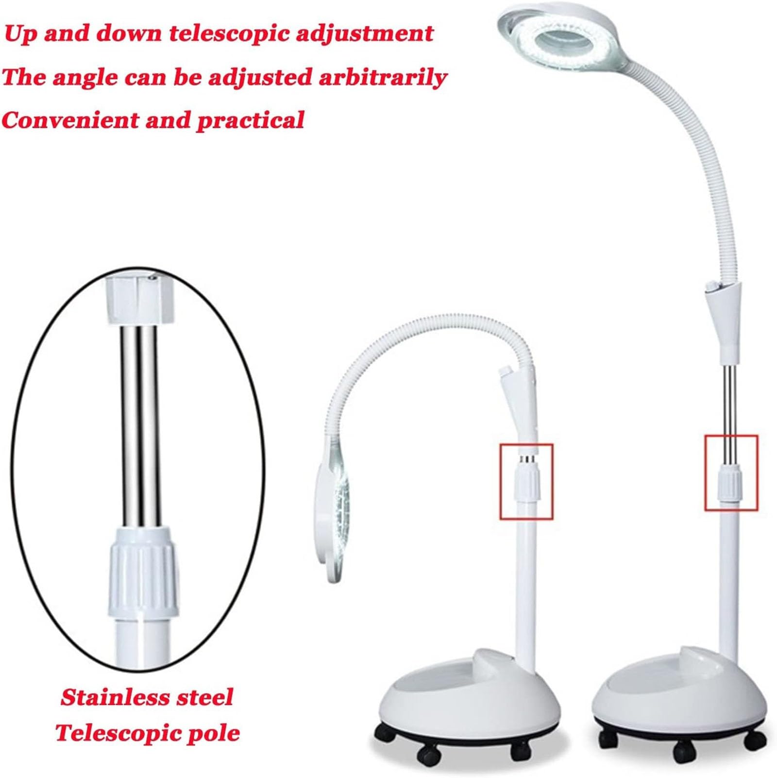 Lampara Led Pie Estetica Lampara Estetica Con Lupa Lupa Estetica Profesional Lámpara De Trabajo 8 X Aumento Lámpara De Pie Flexible Brazo De Altura Ajustable Con Soporte Con Ruedas Color Blanco