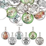 DICOSMETIC 24Pcs 6 Colors Stainless Steel Glass Hamsa Hand Pendants Flat Round Beads Charms for Wome