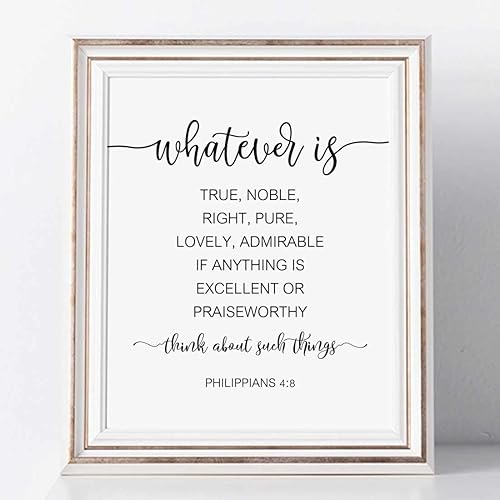 Miniatura 1 de Whatever Is True Noble Right Pure Lovely Admirable, Bible Verse Print, Scripture Print, Bible Quote, Philippians 48, No Frame - 8x10 inch