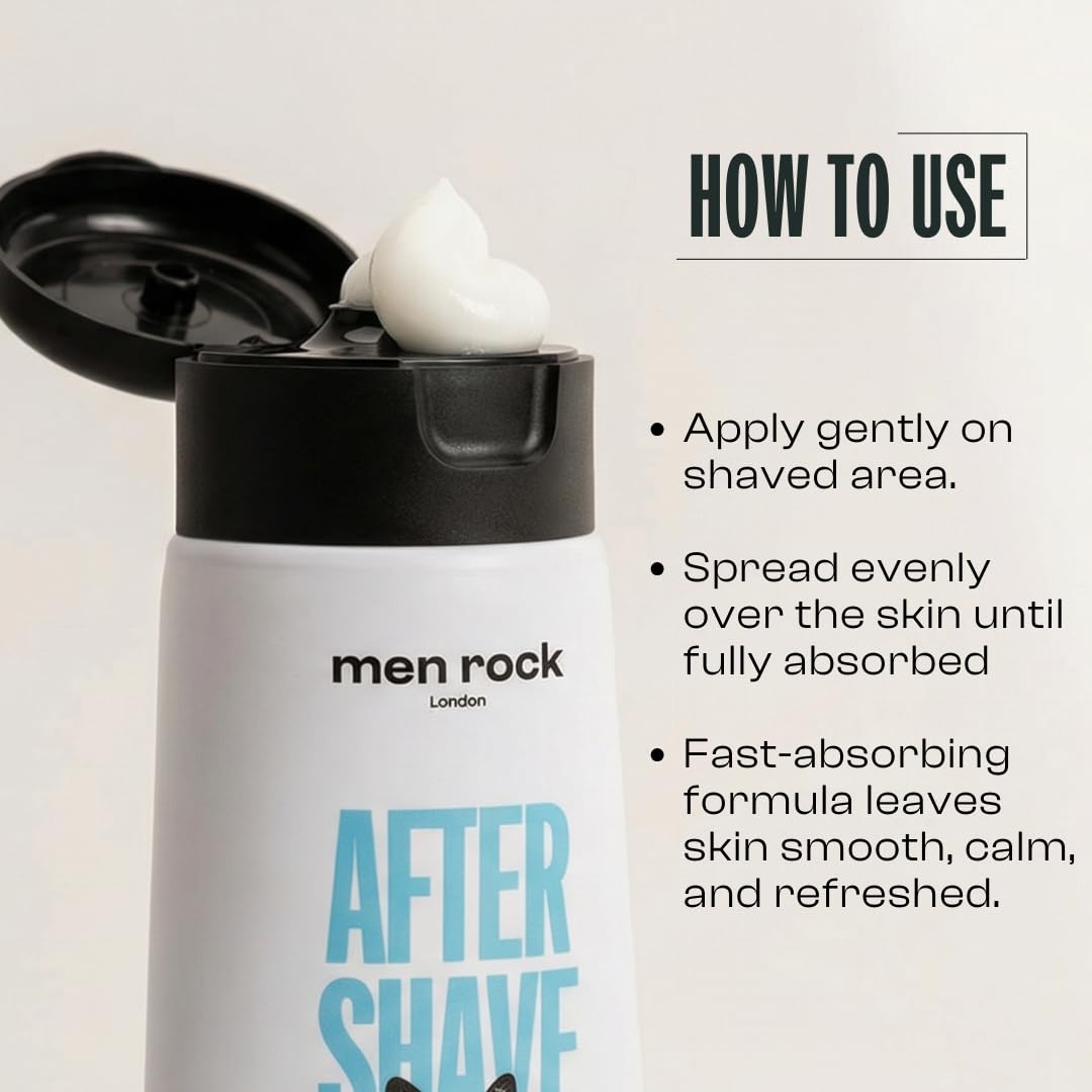 Men Rock Sensitive balsam po goleniu dla mężczyzn i kobiet – bez substancji zapachowych, łagodzi poparzenia po goleniu, wrastające włosy i podrażnienia skóry – szybko się wchłania, z estrami jojoba i