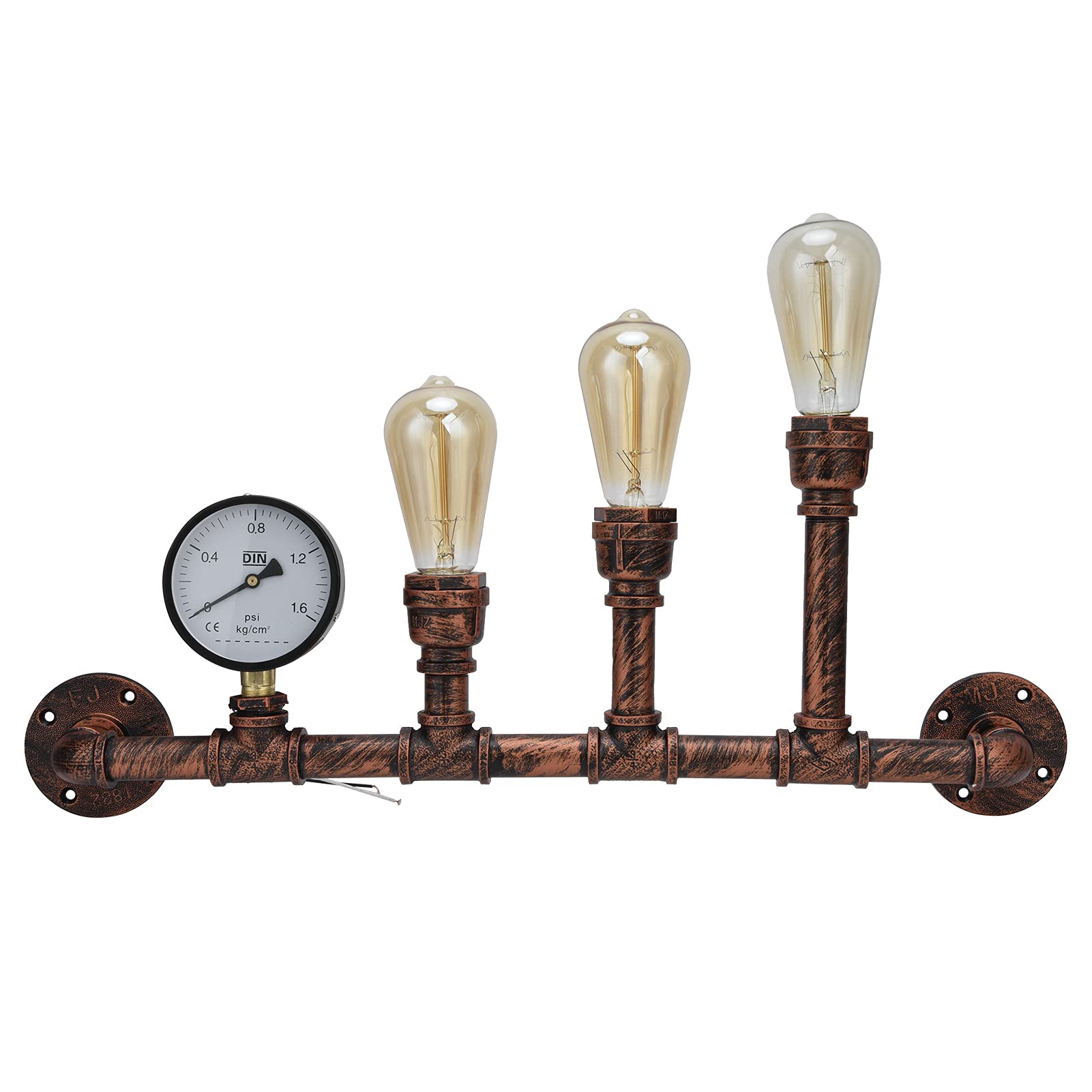 YUYTE Lampada da Parete in Ferro, Tubo a 3 Teste, Design retrò Steampunk con Attacco E27, Ideale per l'illuminazione di Casa, Bar e Ristoranti, 220 V