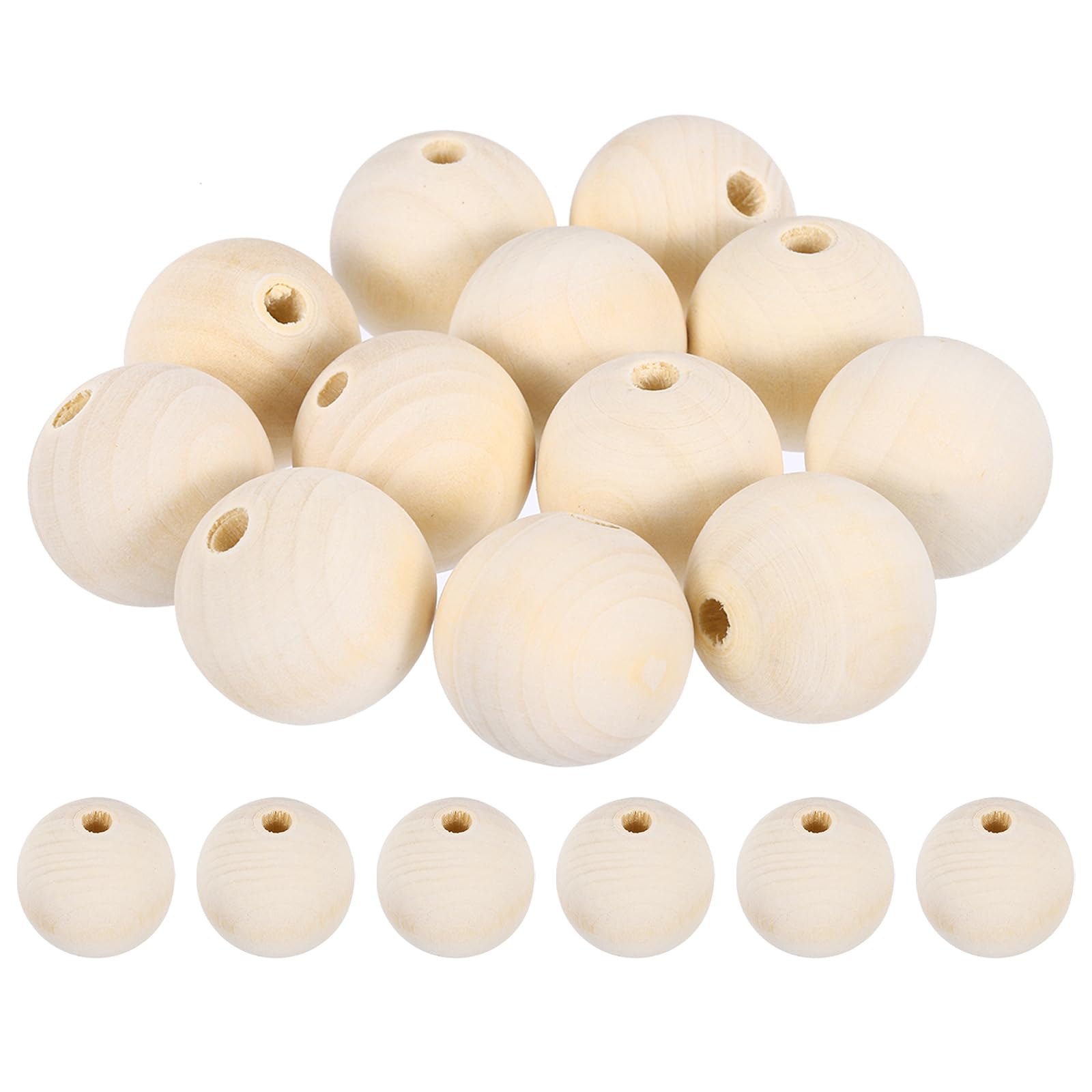 sourcing map 12Pcs 30mm Wood Beads, Unfinished Wooden Natural Beads Round Wood Spacer Beads for Bracelets Hair Jewelry Making DIY Crafts Garland Macrame Home Decor