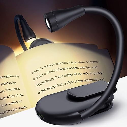 ZKLiLi Luz de lectura con clip para cama, lámpara de libro recargable por USB, regalos de libros para mujeres y hombres, portátil de 3 colores