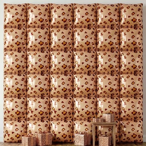 Image of Xqumoi Cheetah Print Square Foil Balloons Wall Backdrop - 36pcs Mixed Color Leopard Print Balloon Kit, Party Decor for Birthday, Bachelorette, Wild Theme Party Photo Booth Backdrop (Leopard)