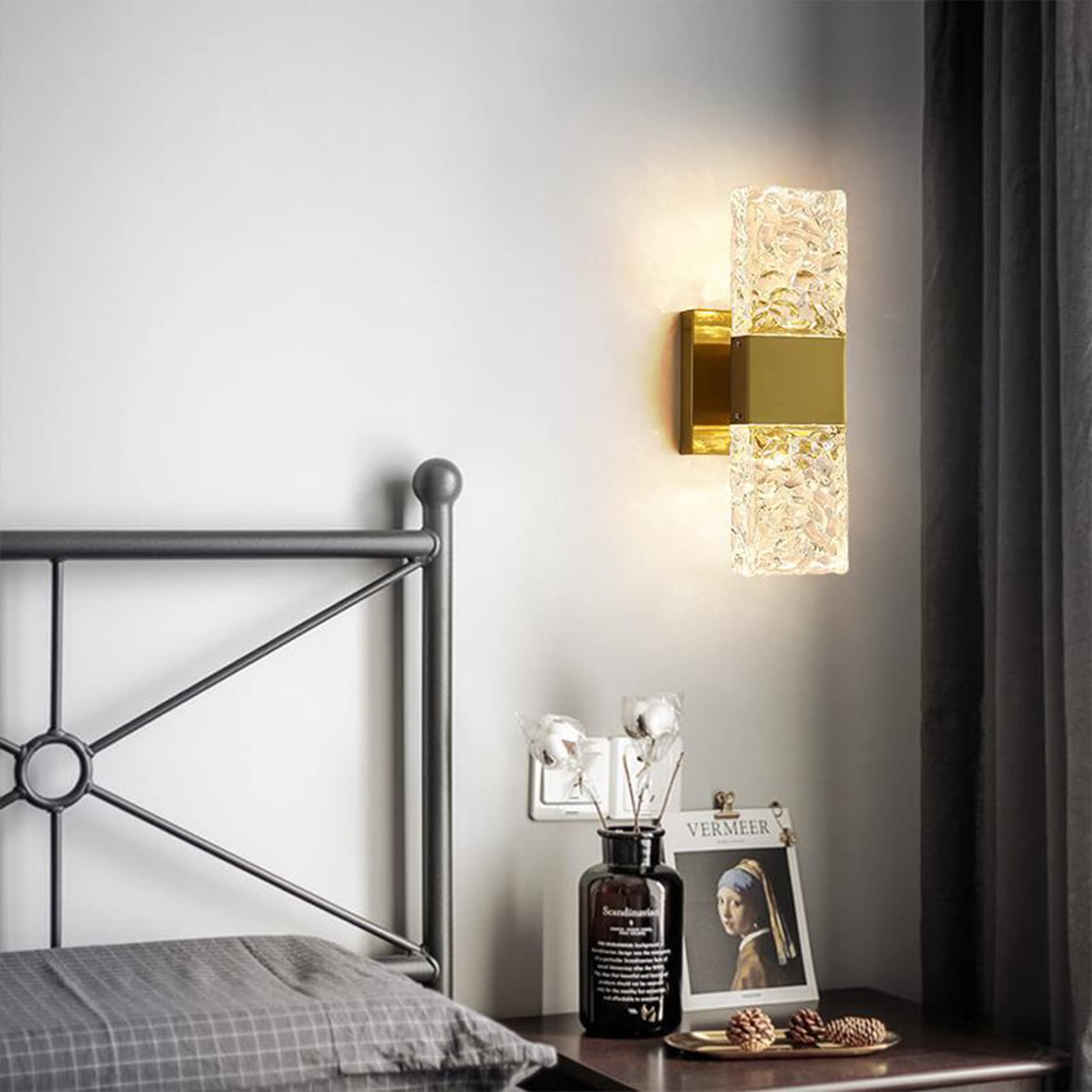 Apliques de pared 5W d | Lámpara de pared moderna de cristal con pantalla rectangular de vidrio con patrón de agua | Lámpara de vanidad para baño | Luminaria de decoración de(Luz neutral)
