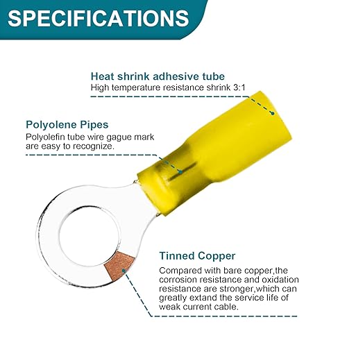Miniatura 9 de 50 conectores de alambre termorretráctiles, terminales de anillo de 22-16 AWG impermeables, terminales de cable de 22-16 AWG 14 pulgadas (M6),