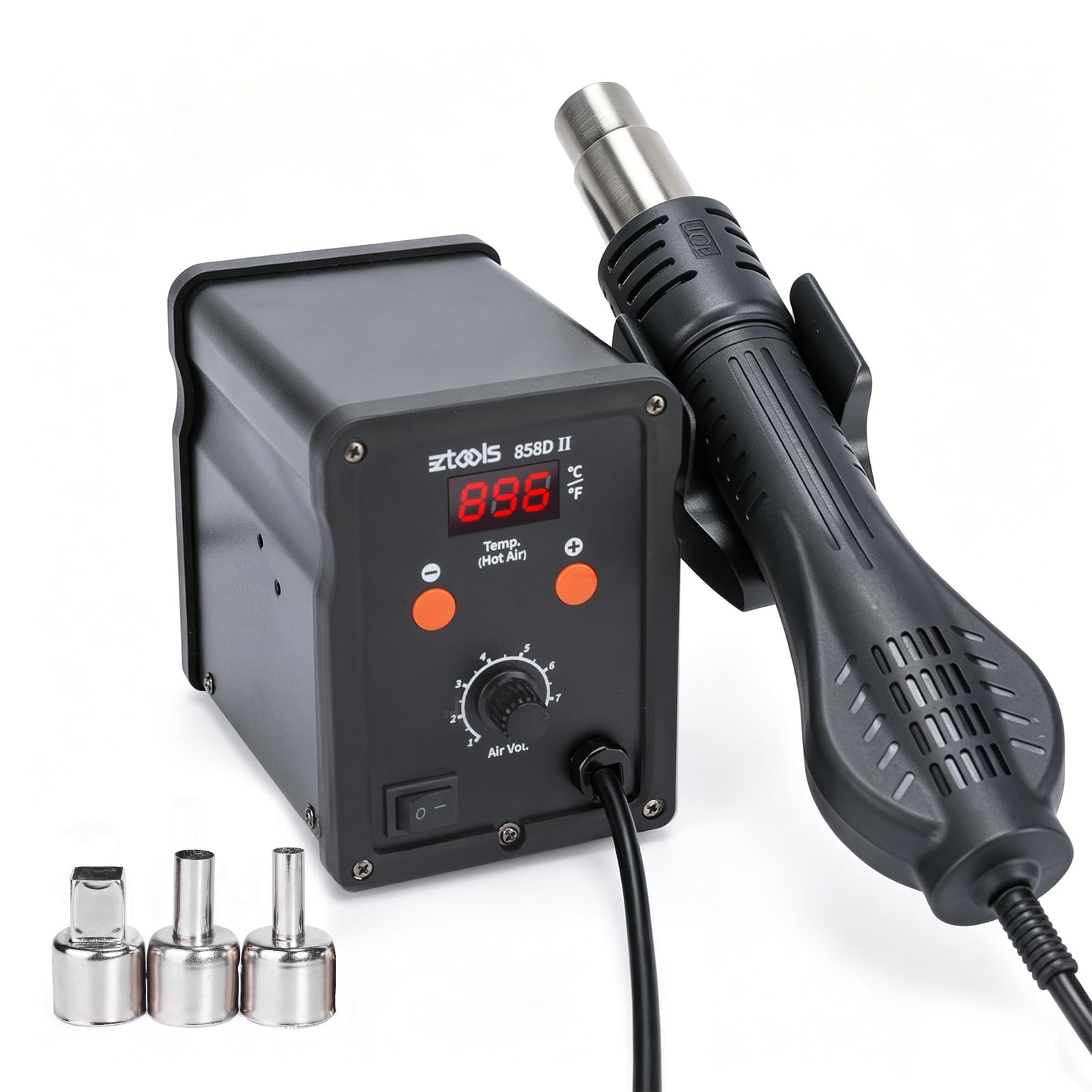 EZTOOLS 858D II Entry-Level Hot Air Rework Station Iron Kit with 3 Hot Air Nozzles (5/8/10mm), PID Temp Control, Adjustable Temp 212℉~896°F & Air