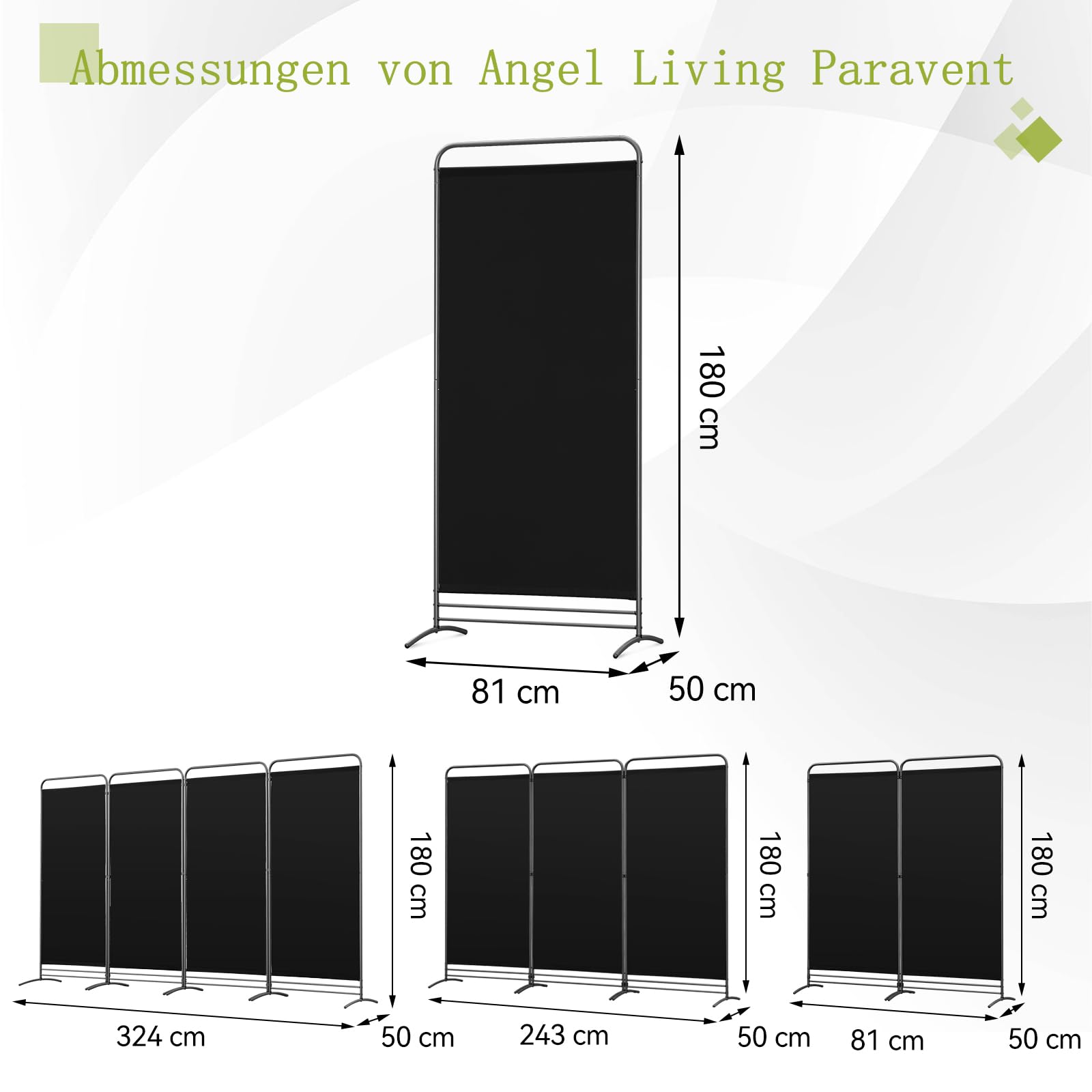 Angel Living Paravent 1 Teilig Klappbar Raumteiler Freistehend Sichtschutzwand Raumteiler Stellwand Trennwand Sichtschutz für Büros, Balkon,Schlafzimmer,Außengarten,81 x 180cm Schwarz