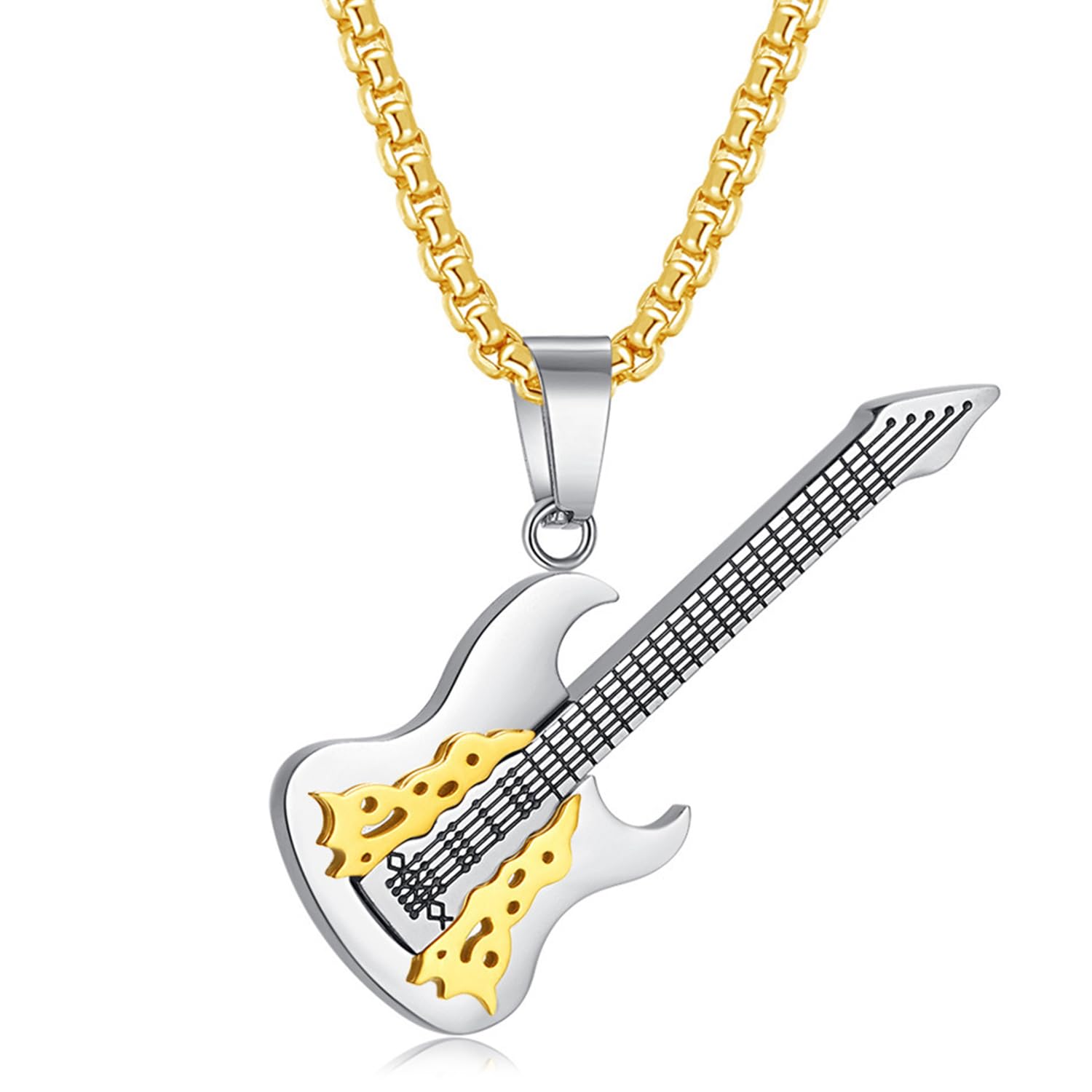 Silver & Gold Plated Guitar Shape Pendant Chain Necklace Stylish Jewellery Gift for Women & Girls-image-6