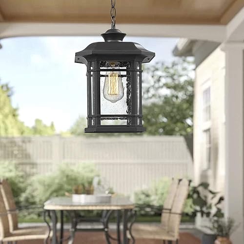 Miniatura 2 de Emliviar A2202110D1 - Lámpara colgante de 14 pulgadas para exteriores con acabado negro con cristal sembrado, moderno