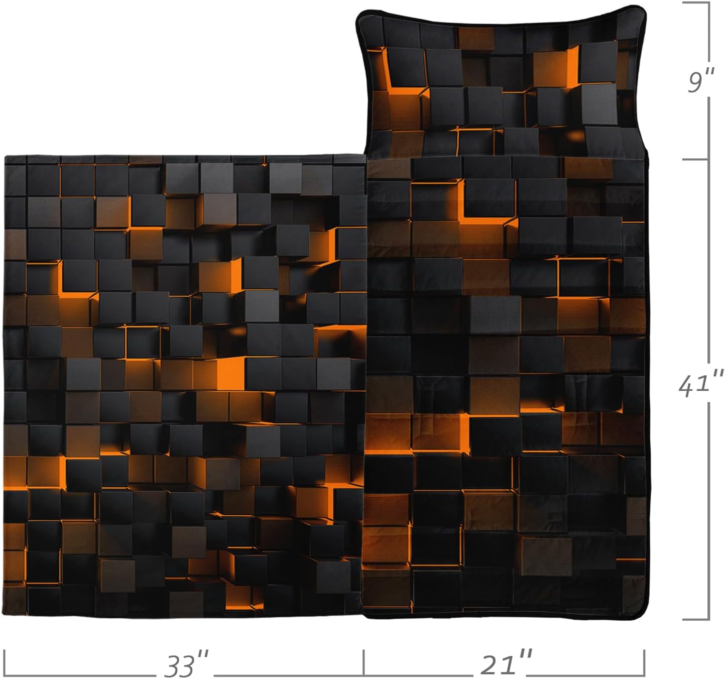 Axolotl Geometric Nap Mat with Pillow and Blanket, Neon Light Honeycomb Napping Mat for Traveling Camping, 3D Cool Grid Square Portable Roll Up Slumber Bag for Teens, Pink Black 50" L*21" W