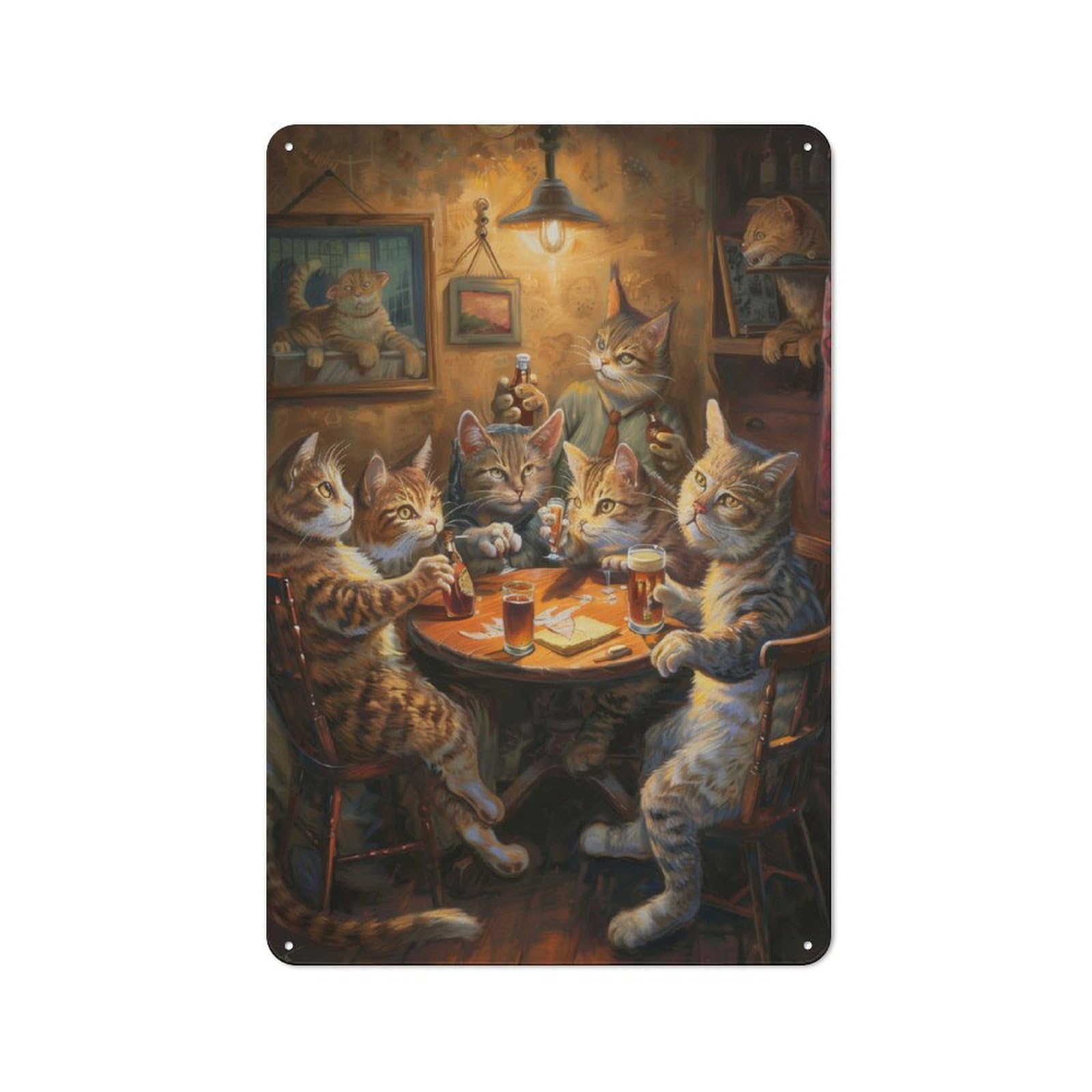 Junmoney Style-9 For Living Room Or Hallway, Cats Beer In A Tavern Vintage Metal Plaque 30X20cm, For Vintage Wall Decor Fans, For Metal Sign Collectors
