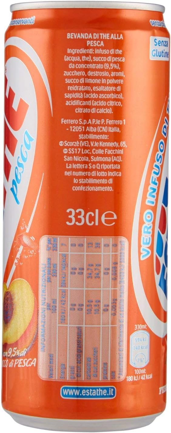 24X Estathe al Gusto di Pesca con Vero Infuso di Foglie di Thè Lattina 330ml [CAIYA® BOX da 24 Lattine]