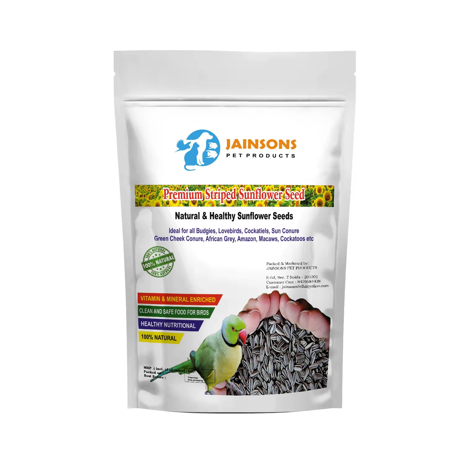 Striped Sunflower Seeds with Spirulina – 2 Kg Bird Food for Conures, Lovebirds, Cockatiels, African Grey, Macaws, Cockatoos, Parakeets & All Parrots | for All Life Stages