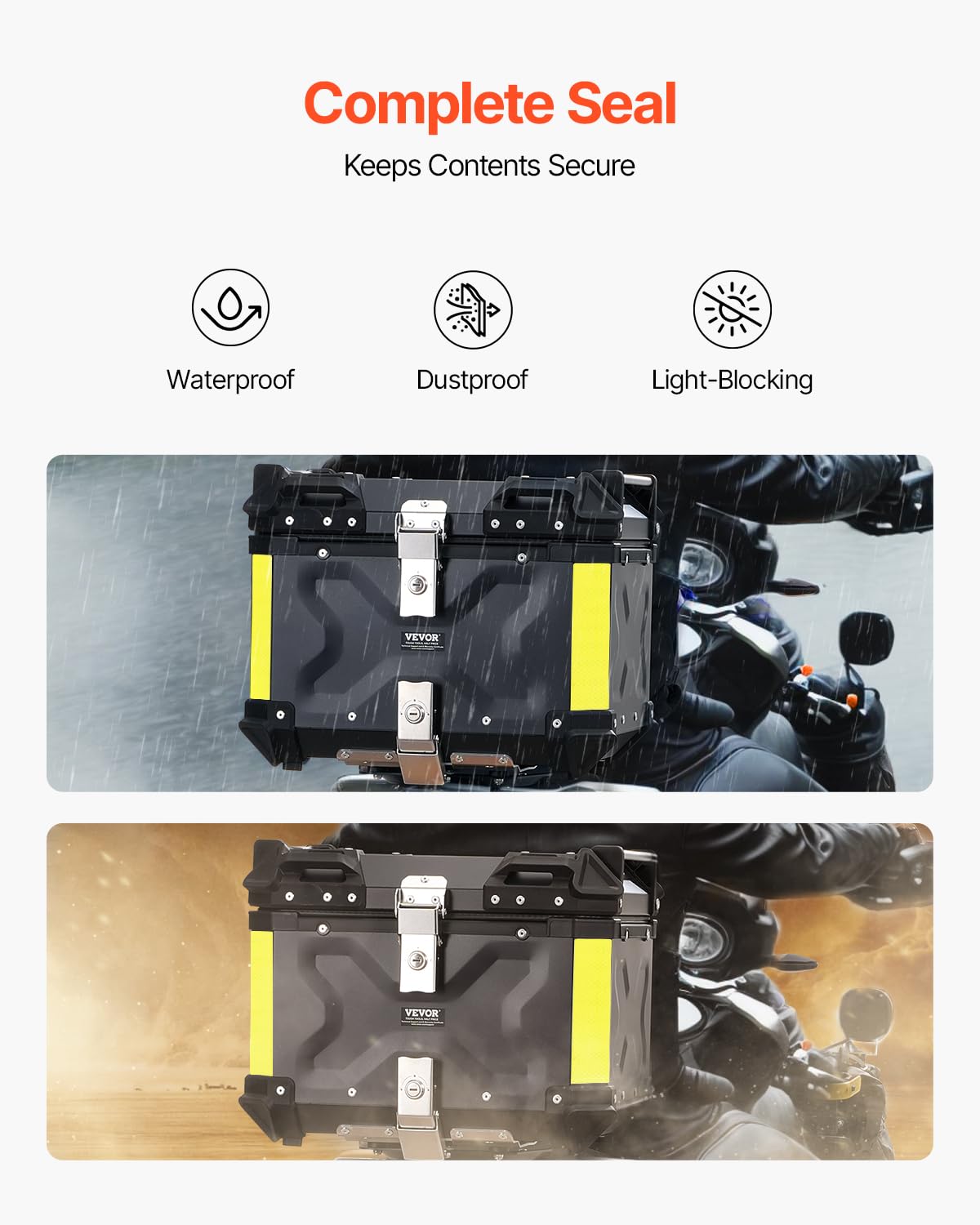 VEVOR Top Case pour Moto 55 L, Valise Porte-bagages Universel en Alliage d'Aluminium avec Doublure en Cuir, Coffre Arrière de Moto Amovible et Étanche, avec Serrure et Coussin de Dossier, pour Scooter
