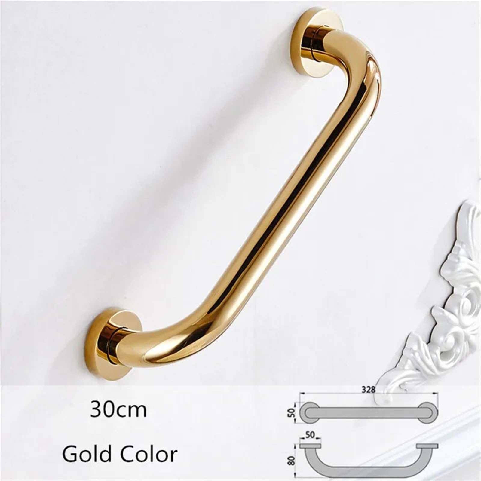Maniglioni per Doccia e Bagno, Barra di Sicurezza per Doccia e Vasca da Bagno, Maniglia in Ottone Dorato da 30cm/40cm/50cm, Maniglione da Bagno con Impugnatura Antiscivolo (50cm Oro)