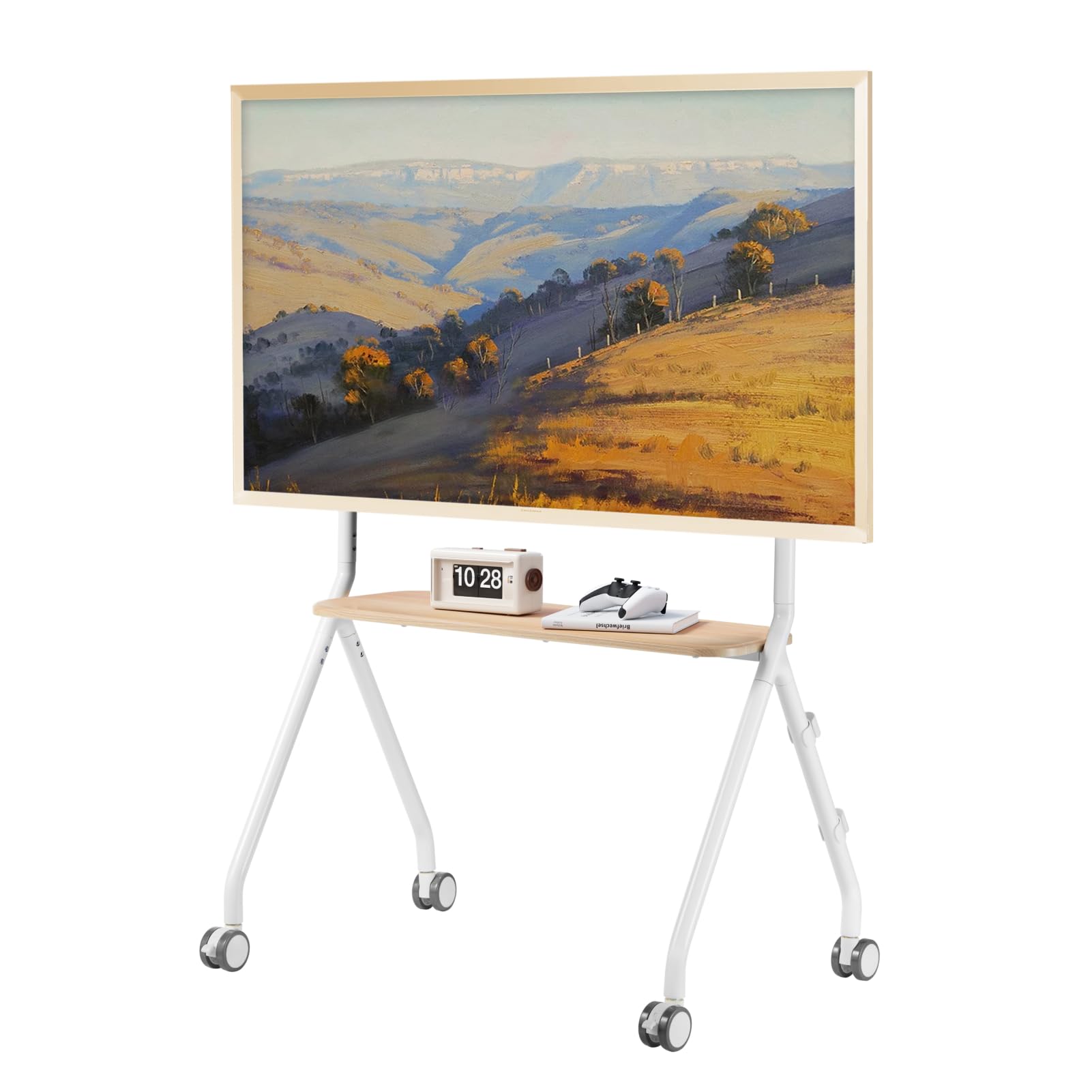 Rolling TV Stand for 49-80 Inch Screens up to 50 kg, Portable with Wheels, Height Adjustable for Business, Office, School, Home, White