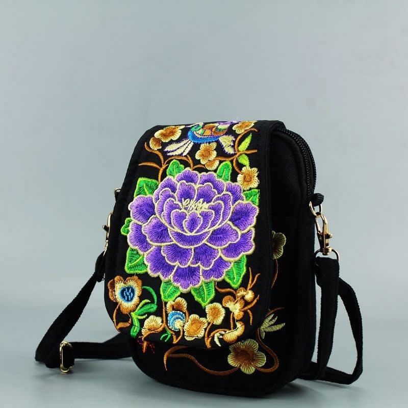 Women Shoulder Bag Travel Pouch Vintage Floral Embroidered Crossbody Zip Bag Embroidered Mobile Phone Bag3