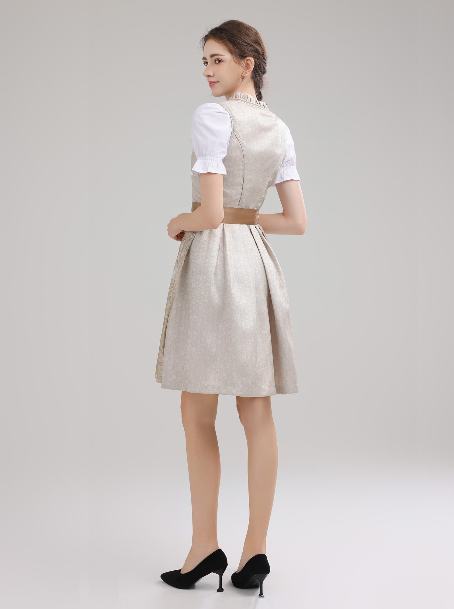 Dirndl Damen Midi Dirndlkleid Trachtenkleid Lang Trachtenrock 3 Teilig | Dirndl Damen Oktoberfest Outfit Dresses Trachten Dirndelkleider Komplett Set mit 3 Teilig Dirndl Bluse Dirndlkleid Schürze