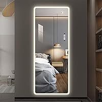 Vista 6 de Espejo moderno de longitud completa con luces, espejo largo montado en la pared con luces, espejo de tocador e iluminación de 3 colores, espejo LED