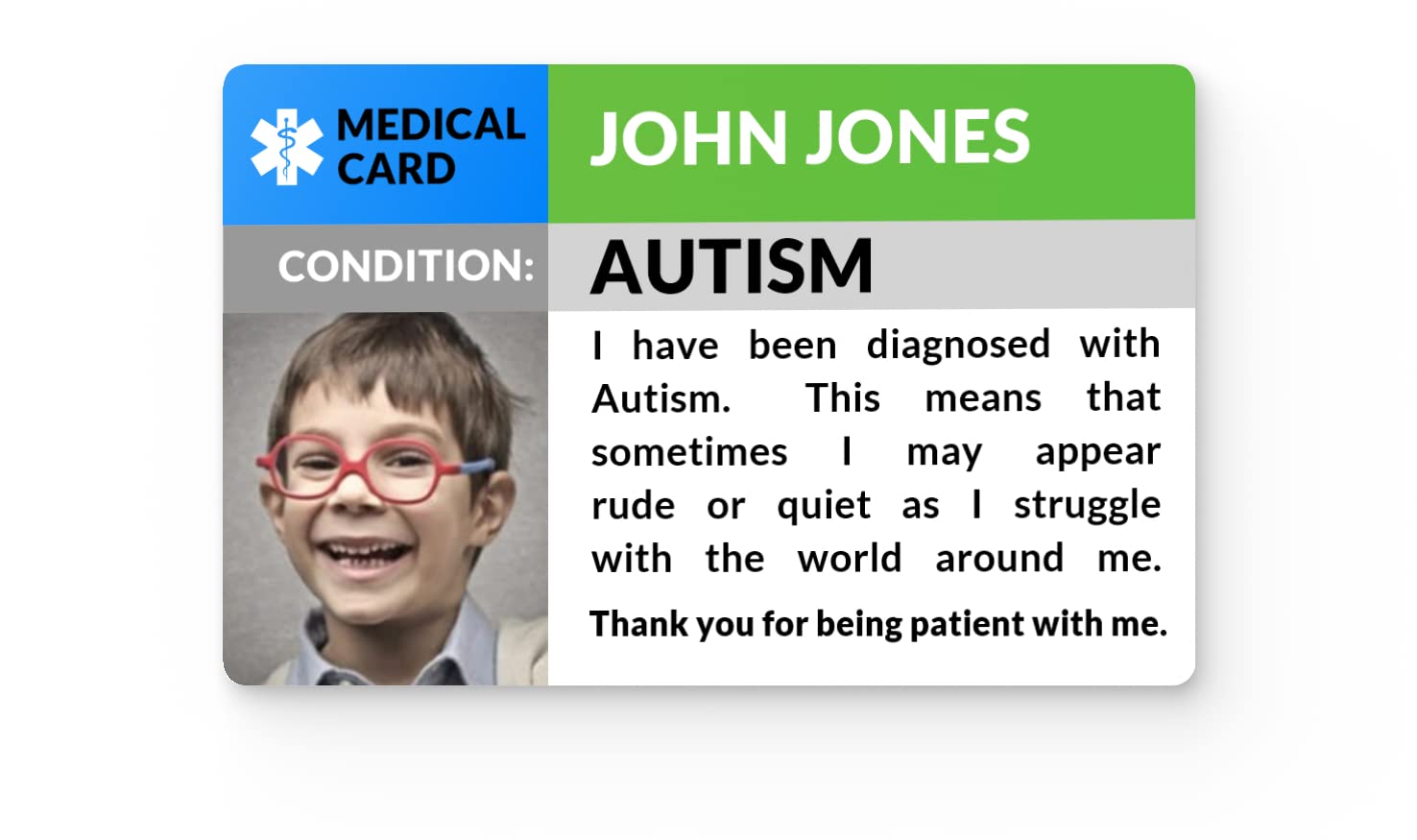 The Card Project UK Autism Photo Awareness Medical ID Alert Card