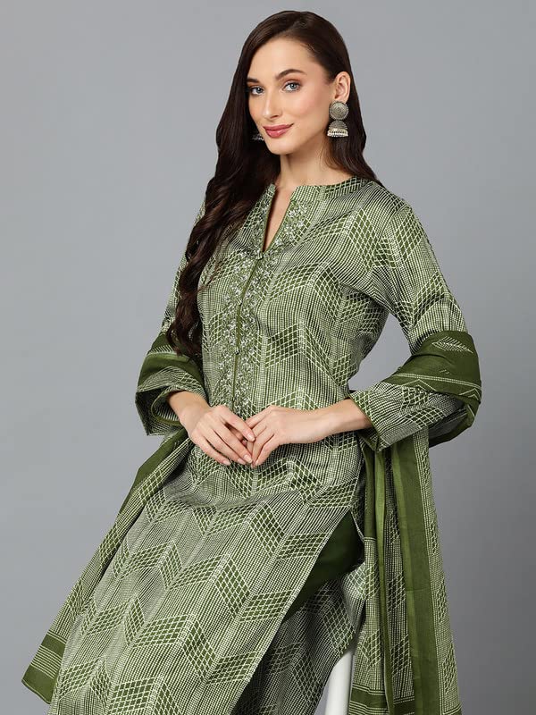 Image of Vaamsi Women's Cotton Blend Printed Straight Kurta Pant With Dupatta Set