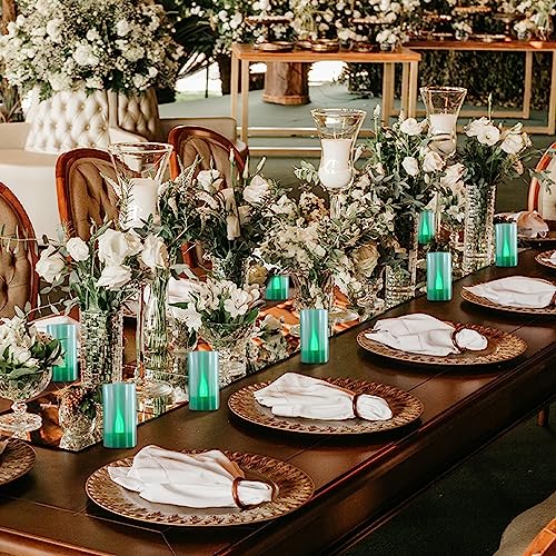 Image of Lanker Flameless Candles, Battery Operated LED Pillar D1.5 x H3 inch, Flickering Green Long Flame-Effect Light, Romantic Electronic Fake Votive Candles for Halloween, Set of 12 (Green)