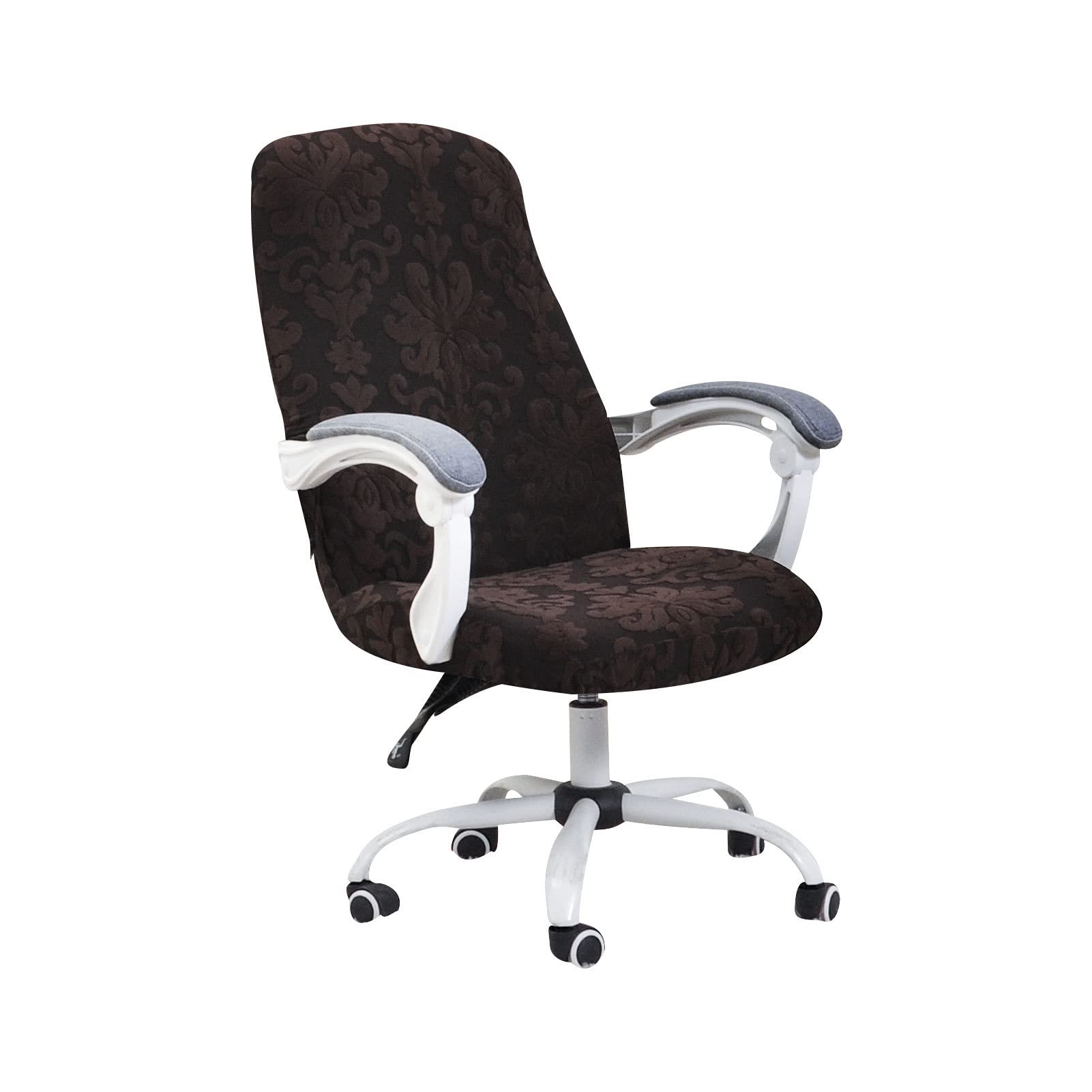 Stretch-Bezug for Bürostühle Mit Hoher Rückenlehne, Waschbar, Abnehmbar, rutschfest, Schonbezug for Schreibtischstühle Strapazierfähigem Reißverschluss(Dark Brown,Large)