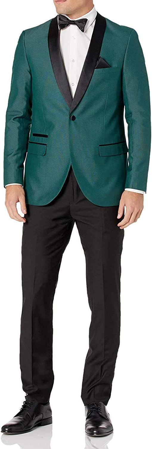 Adam Baker Men's Slim Fit One Button Satin Shawl Collar 2-Piece Tuxedo Suit - Available in Colors