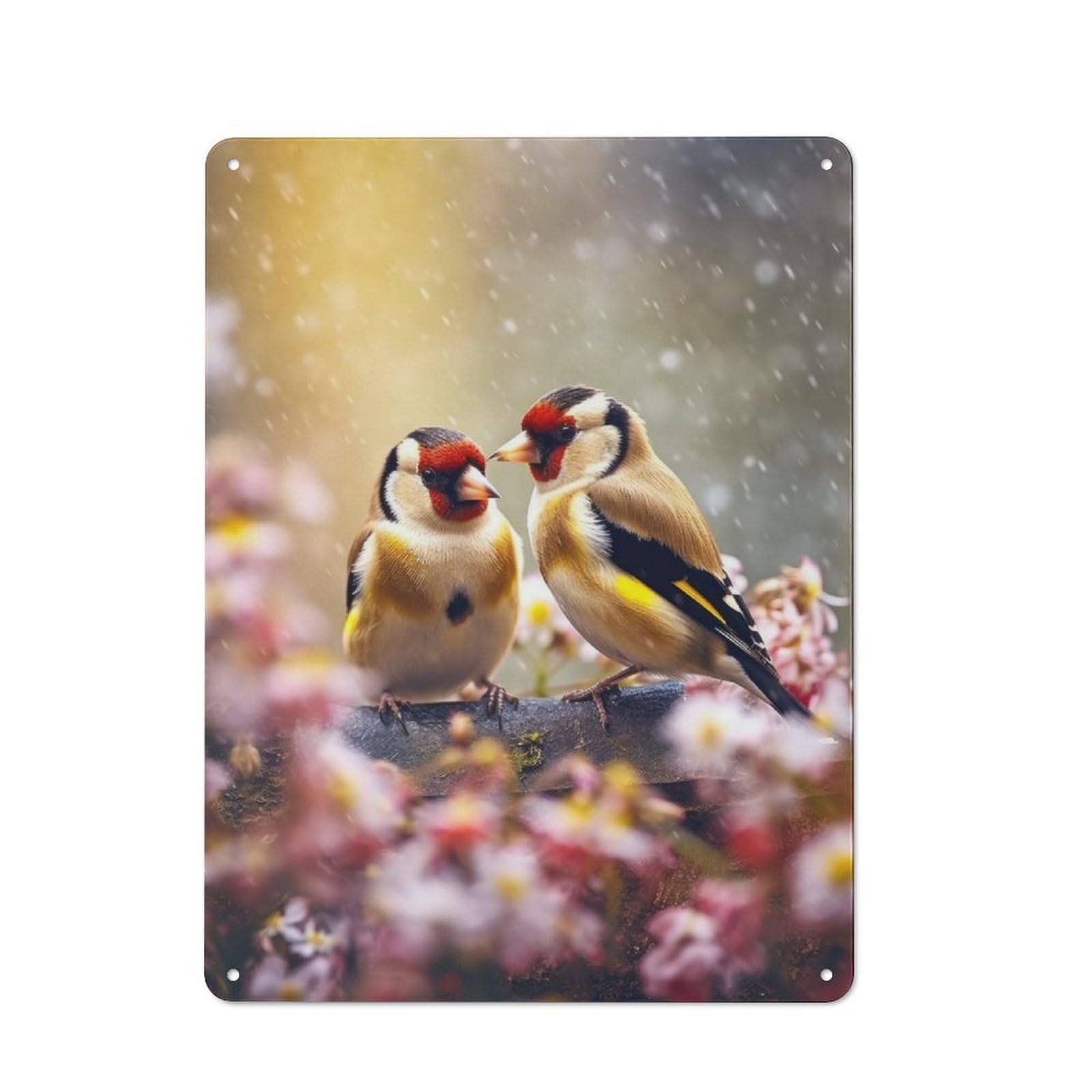 Junmoney Epic Goldfinch Bird Couple Decorative Metal Plaque With Design 40X30cm, Modern Retro Studio Wall Art For Workspace, Cafe, Hallway Or Garage