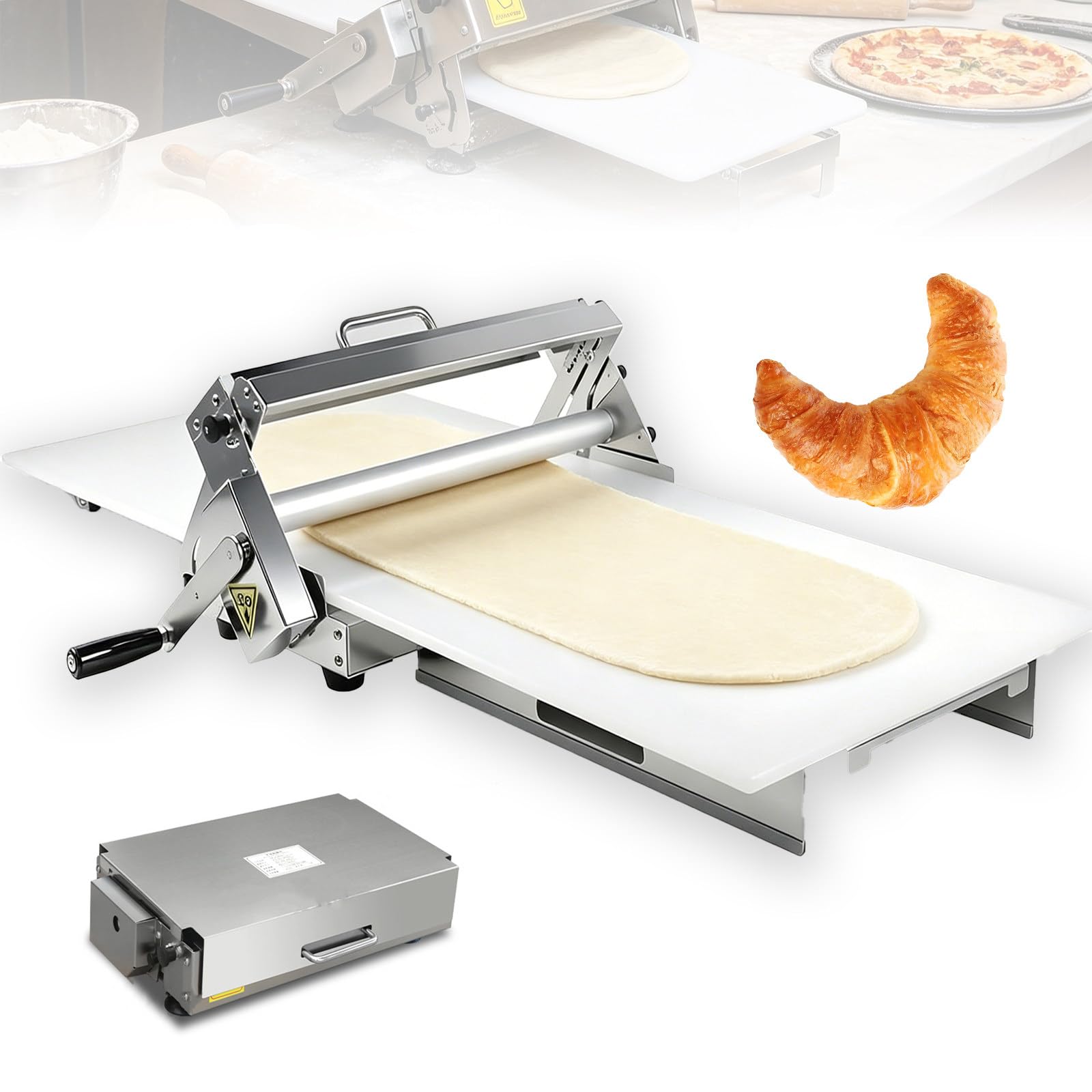 MiyKom Folding Dough Rolling Machine With 0-25mm Thickness Adjustment Dough Sheeter for Bakery Perfect for Pastry Bread and Pizza Bases Stainless Steel Pastry Roller Model400