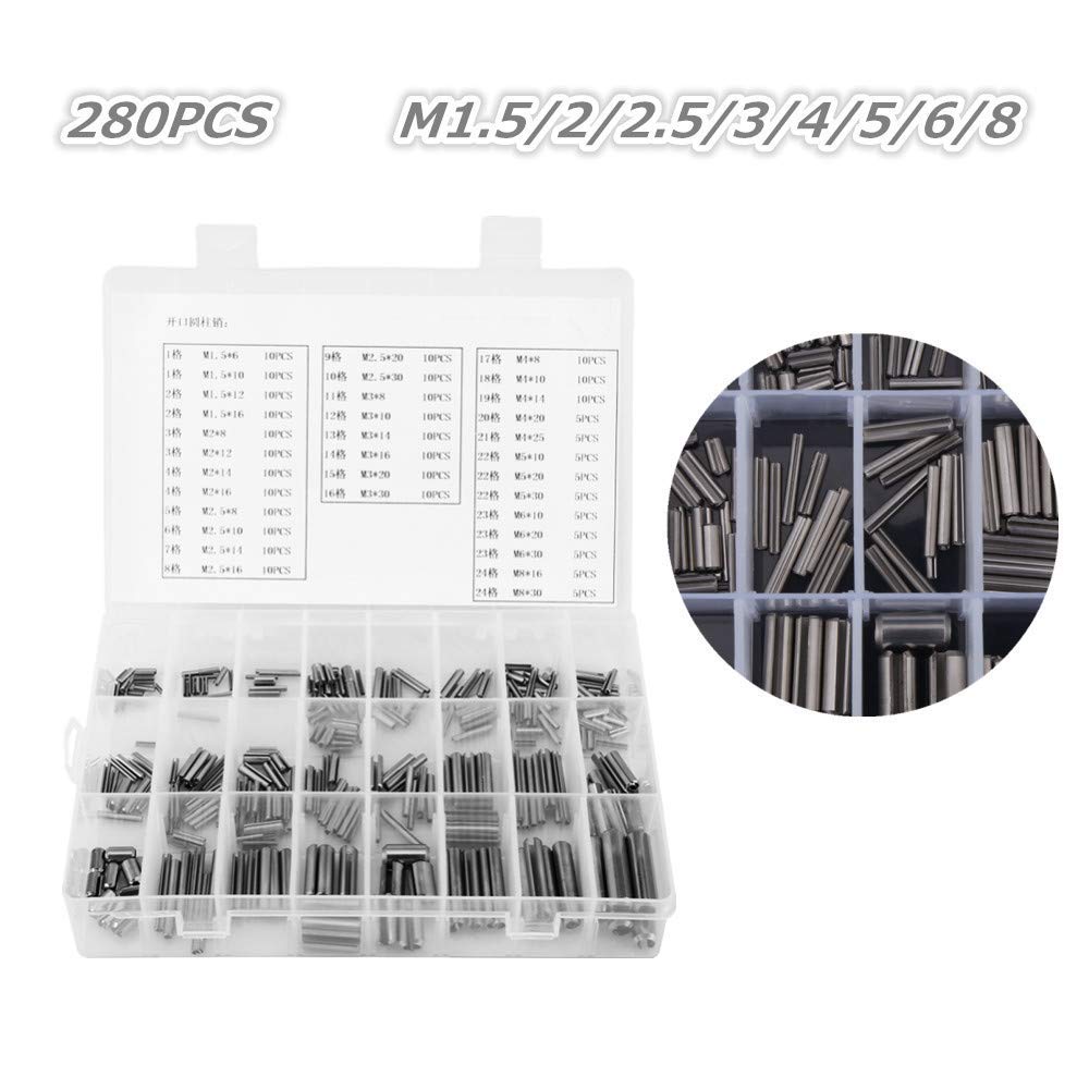 280 Piezas Conjunto de de Pasadores Reloj,Caja de Pasadores Acero Inoxidable Rolson Tools M1.5 M2 M2.5 M3 M4 M5 M6 M8 para la Industria Mecánica con Caja de Plástico