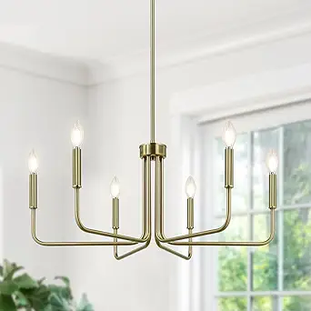 Lynnoland Brass Chandelier, 6-Light Farmhouse Chandeliers for Dining Room Lighting Fixtures Hanging, Vintage Candle Pendant Light Light Fixture for Bedroom, Kitchen, Foyer and Living Room
