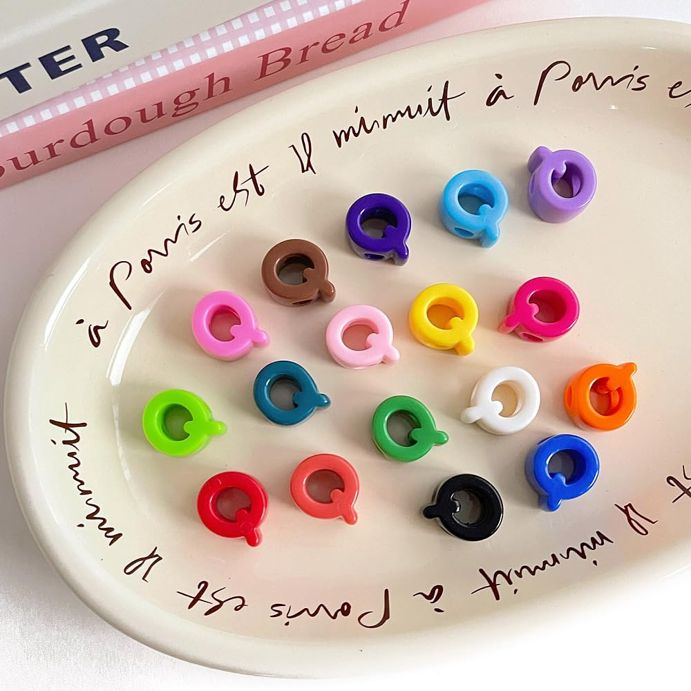 DanLingJewelry Approx 150Pcs Random Opaque Acrylic Letter Q European Beads Colourful Capital Letter Large Hole Beads for DIY Jewellery Making Keychains — image 1