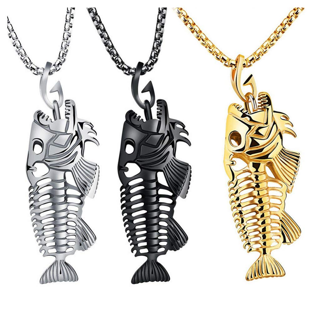 ネックレス・ペンダント orc@cco Amazon | Comimark 3個 魚の骨全体 スケルトン ステンレス