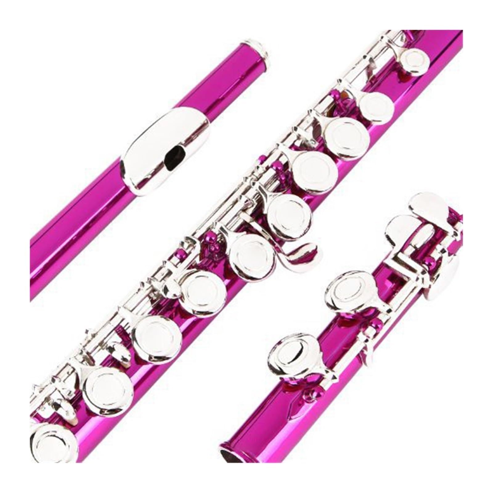 Flauta Flauta de color llave de níquel rosa 16 orificios cerrados más llave E instrumento de flauta C